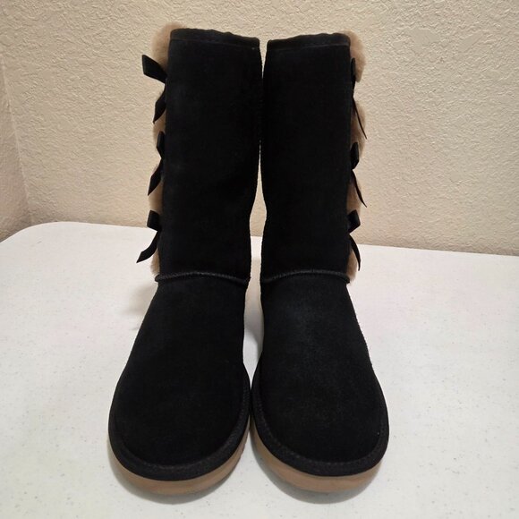 Ugg Boots Black Size 9 Women's Mid-Calf Bailey Bow II By Koolaburra Pom Poms - Picture 7 of 12